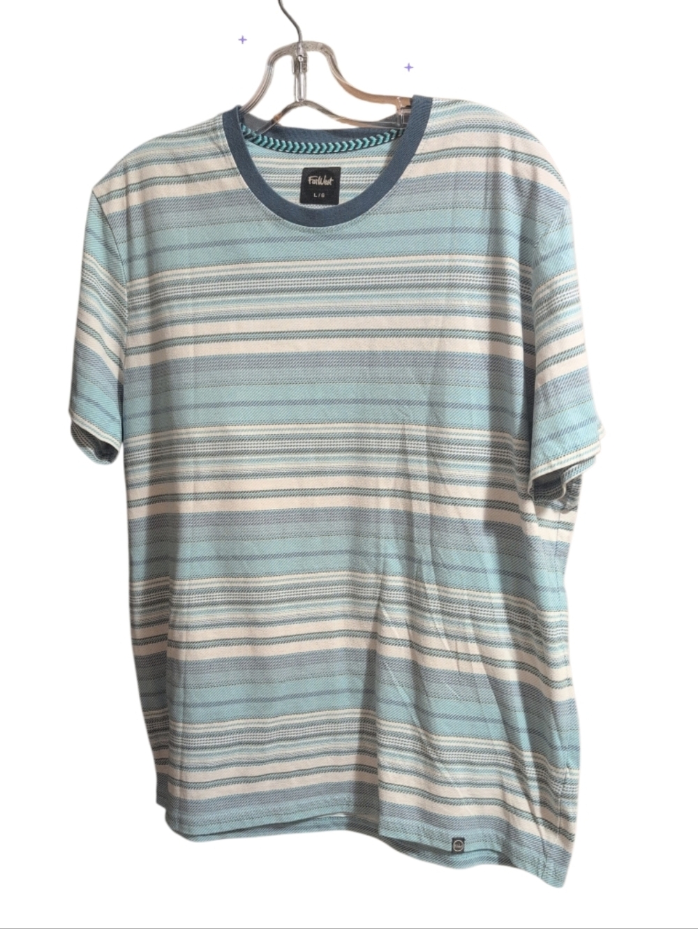 Far West Men’s Striped Crew Neck T-Shirt Large Blue Short Sleeve Casual Cotton